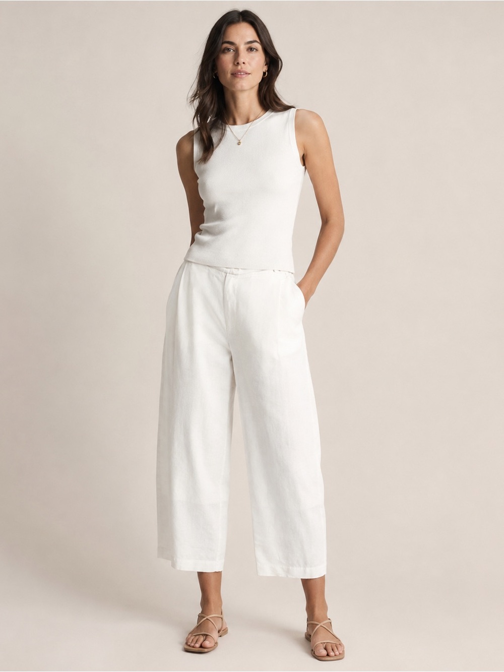 Eileen Fisher wide-leg pull-on pants in white color linen size L ( 36x23)
